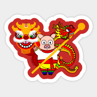 Happy Chinese New Year! The Lion, The Pig and The Dragon Sticker